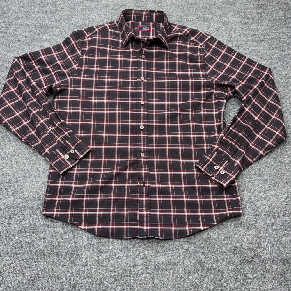 UNTUCKit Mens Medium Plaid‎ Button Down Shirt Burgundy Black Long Sleeve Stretch